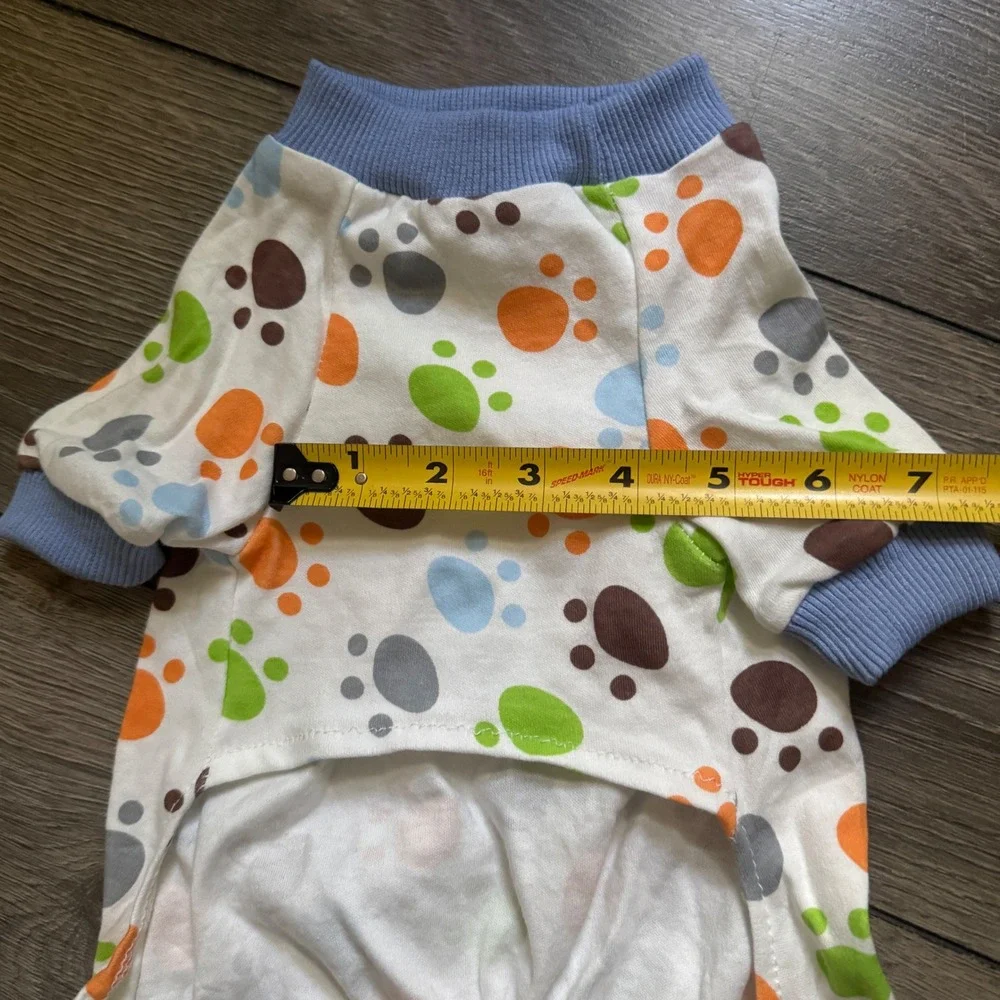 Small Dog Pajamas Paw Print Sleepwear White Blue Orange Green S